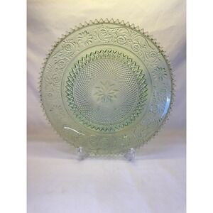 Vintage Tiara Chantily Sandwich Light Green Glass 12" Torte Platter Holidays